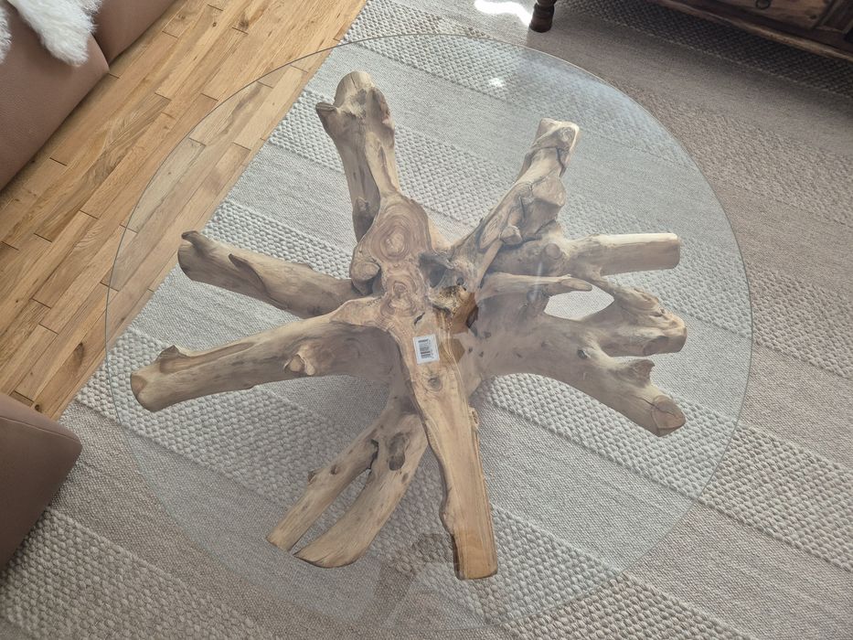 Masa cafea leaving lemn masiv buturuga cioata cu sticla securizata