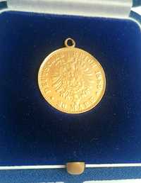 Monedă de aur (pandant) 20 mark Germania 1889, de colecție, cadou, etc