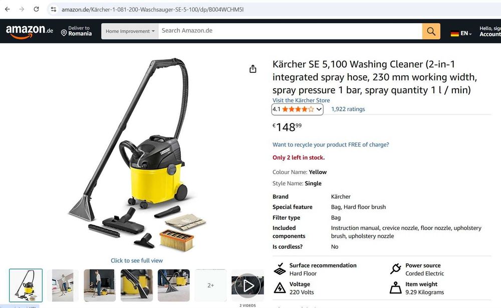 Aspirator cu spălare Kärcher SE 5.100 - va rog cititi descrierea