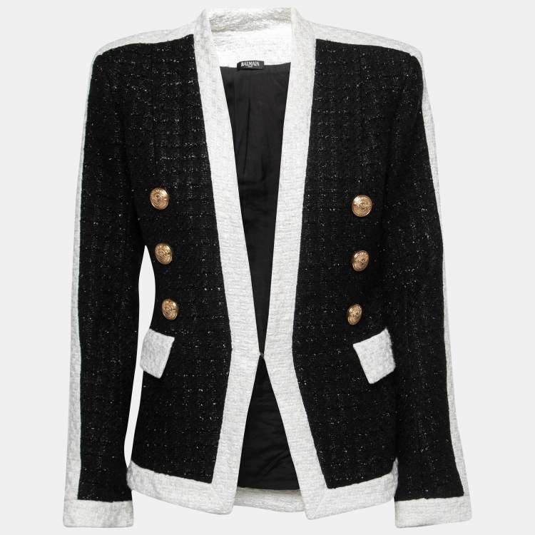 Sacou damă tweed negru cu nasturi aurii Balmain, mărimea 34/XS