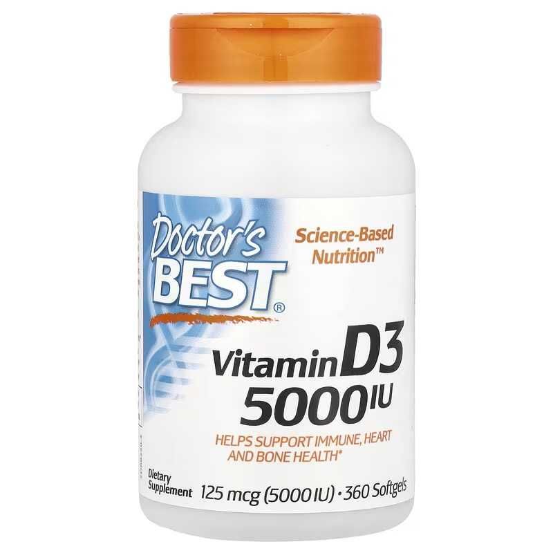 Doctor's Best, Doctors Best, D3, Д3 (5 000 МЕ), 180, 360 и 720 капсул