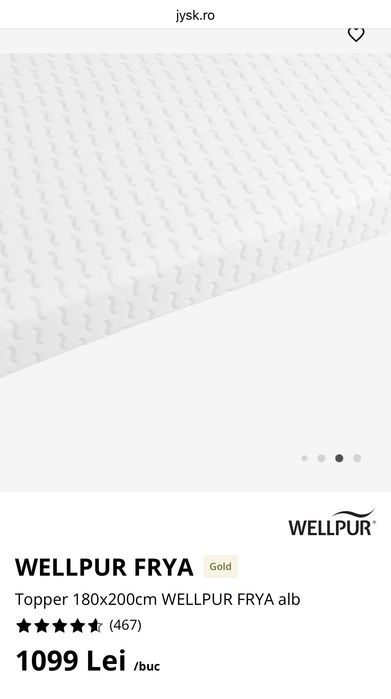 Topper alb/ saltea superioara pentru pat 180x200.