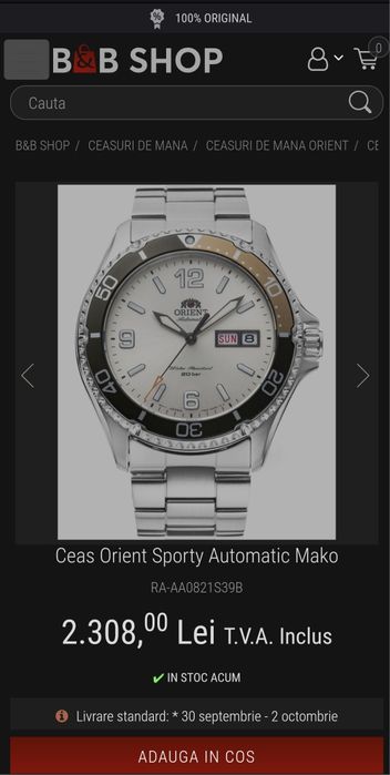 Orient Mako III Kamasu RA-AA0821S39B, culoare IVORIU; ORIGINAL.
