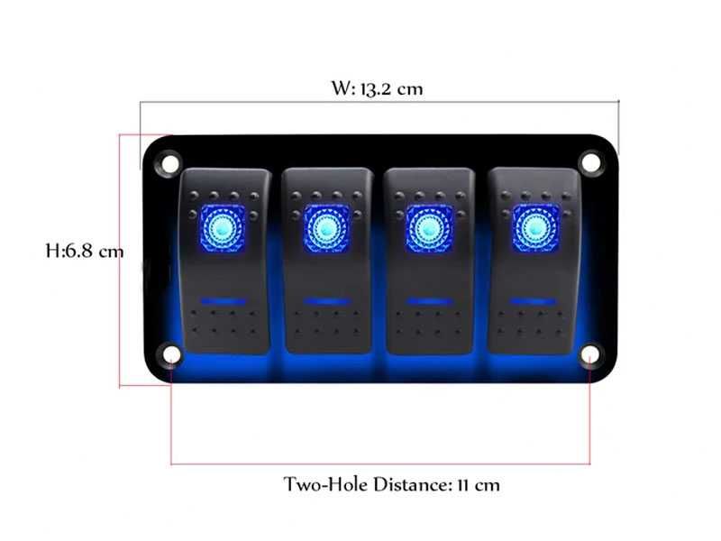 Панел за вграждане с 4 бутона ON OFF 12-24V за лед бар фарове лебедка