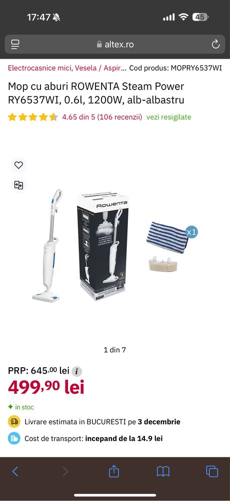 Mop cu aburi ROWENTA Steam Power
