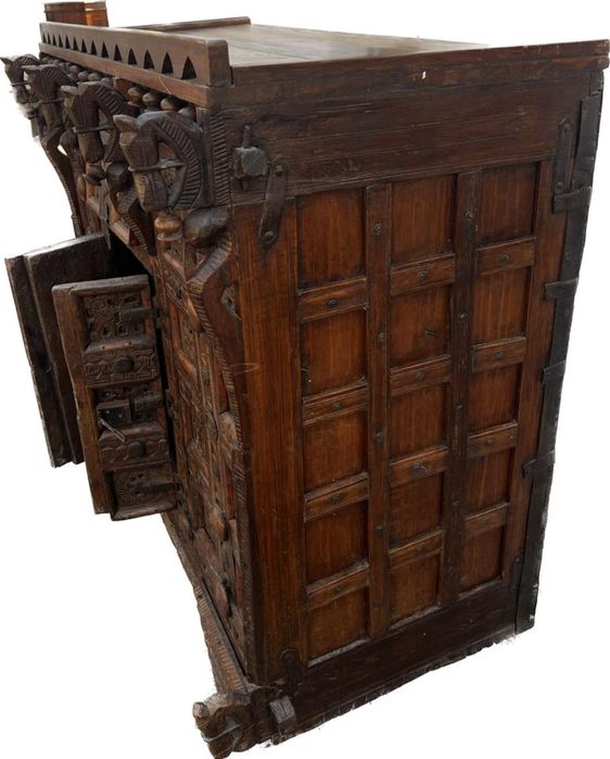 Dulap din lemn de tec sculptat, lada de zestre indiana