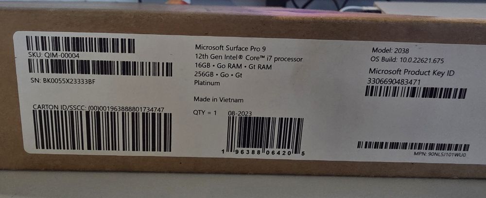 Microsoft Surface PRO 9 i7 12th, 16GB RAM, 256GB SSD