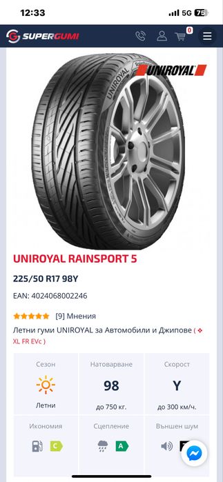 Uniroyal 225 50r17 98v XL rain sport 5