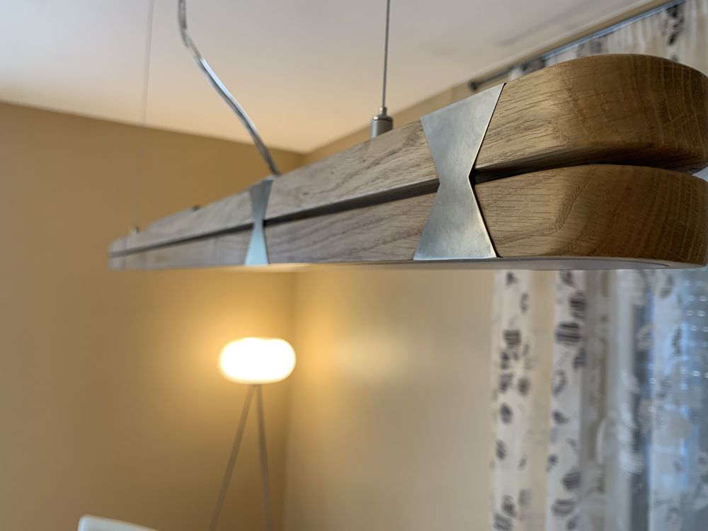 Lampa LED din lemn, inox si aluminiu