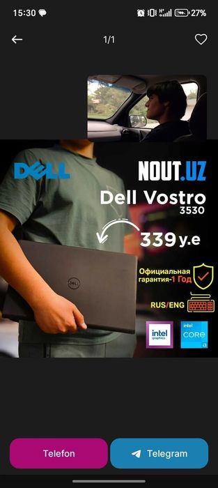 Noutbuk Dell vostro 15 sotiladi srochna