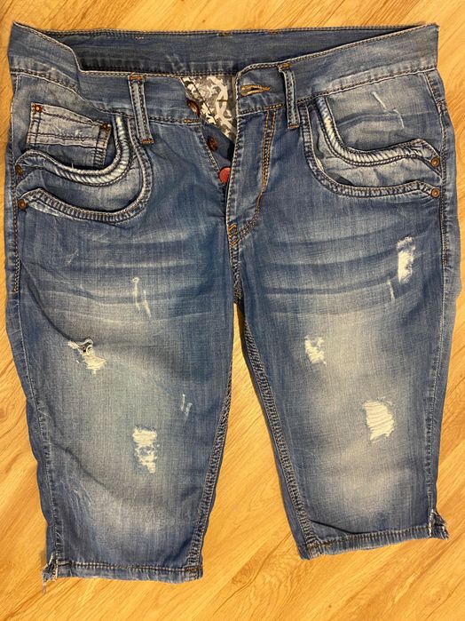 Pantaloni scurti (blugi), dama, pana la genunchi, albastri