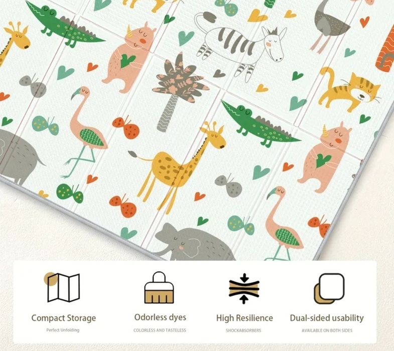 Детски килими, Сгъваема постелка за игра 180х120х1см, водоустойчив