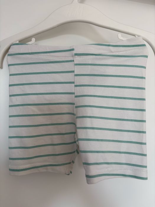 Pantaloni scurți bebe H&M alb cu dungi verzi, mărimea 80 (9-12 luni)