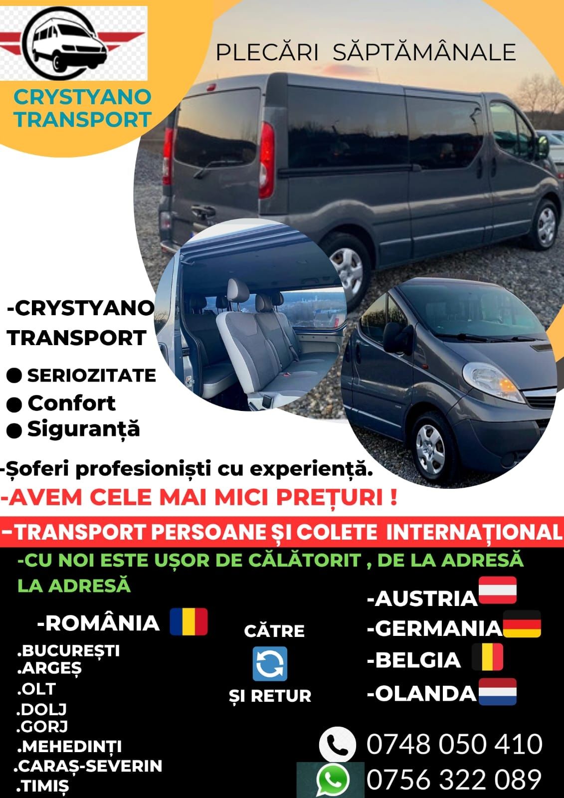 Transport persoane România Austria Germa Belgia Oland colete și auto