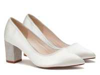 Bambi - Ivory Satin & Shimmer Block Heel Wedding Shoes
