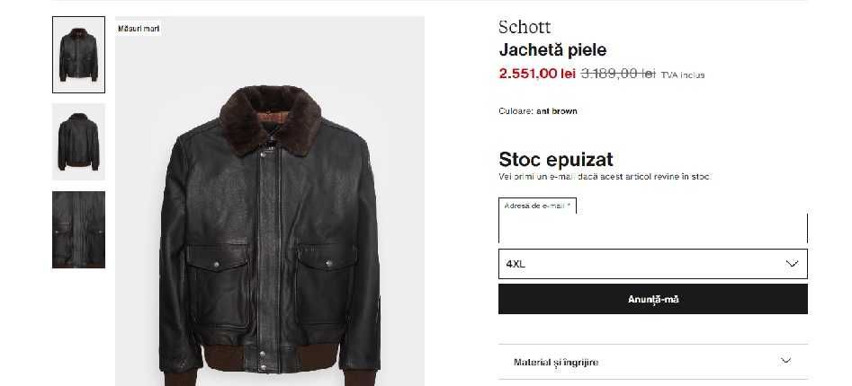 Geaca piele Schott XXL