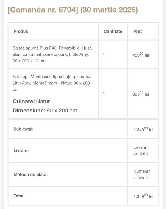 Pat tip Montessori + saltea – stare excelentă