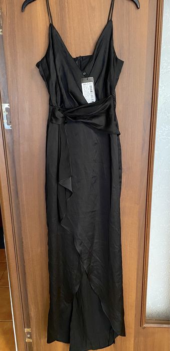 Rochie pentru nunta sau banchet neagra satinata