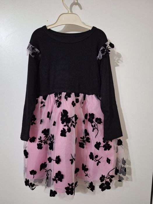 Официална детска рокля с тюл - Черна/розова