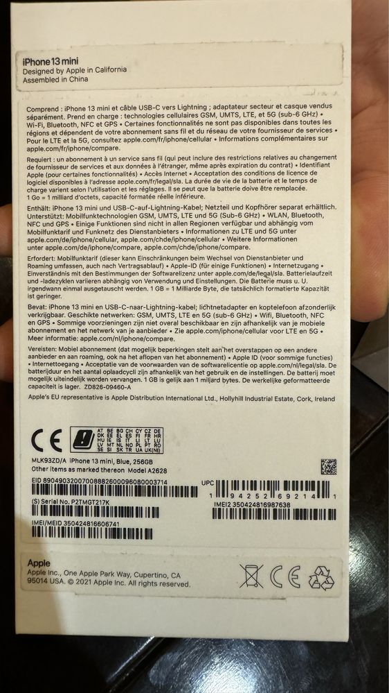 Оригинален Apple iPhone 13 Mini 256 Gb син magsafe кейс зарядно кабел