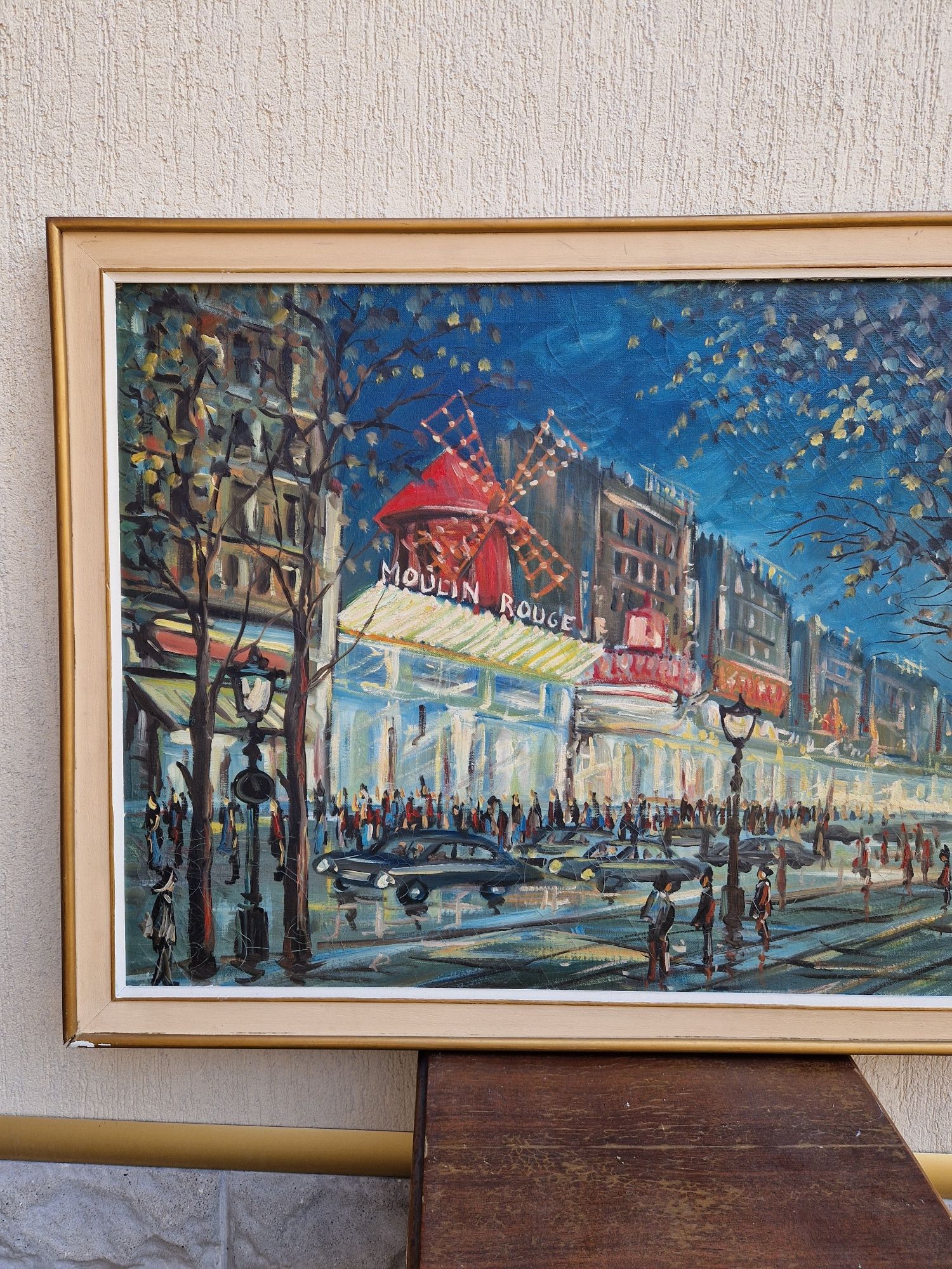Красива голяма антикварна картина масло върху платно