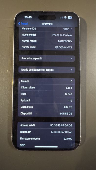 Iphone 14 Pro Max 1 Tb 9/10 functioneaza perfect 87% baterie