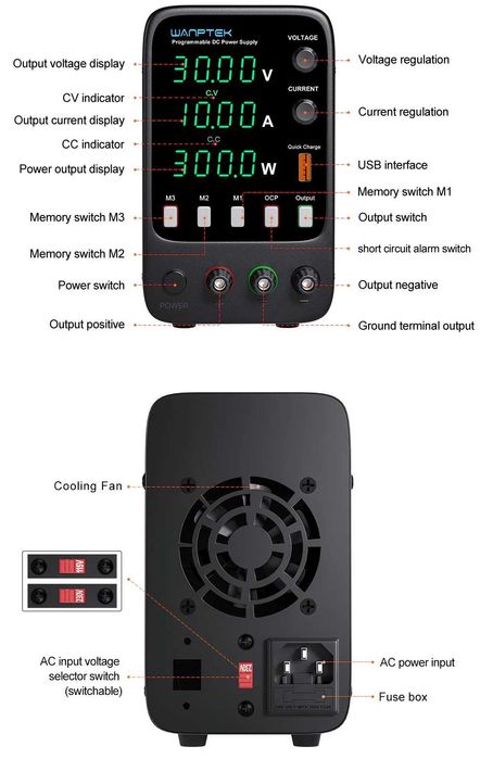 Sursa laborator de curent continuu programabila 30V 10A 300W