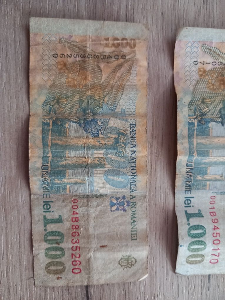 2 Bagnote de 1000 lei 1998.