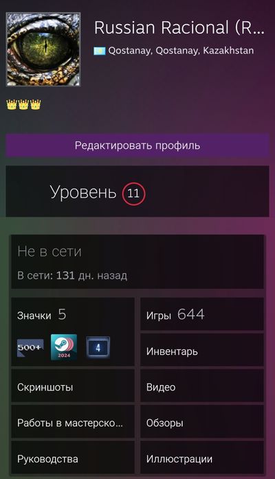 Аккаунт Steam: 640+ игр, 11 уровень, 1 пользователь, регион Казахстан!