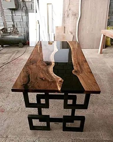Masa din lemn de nuc si rășină decor black