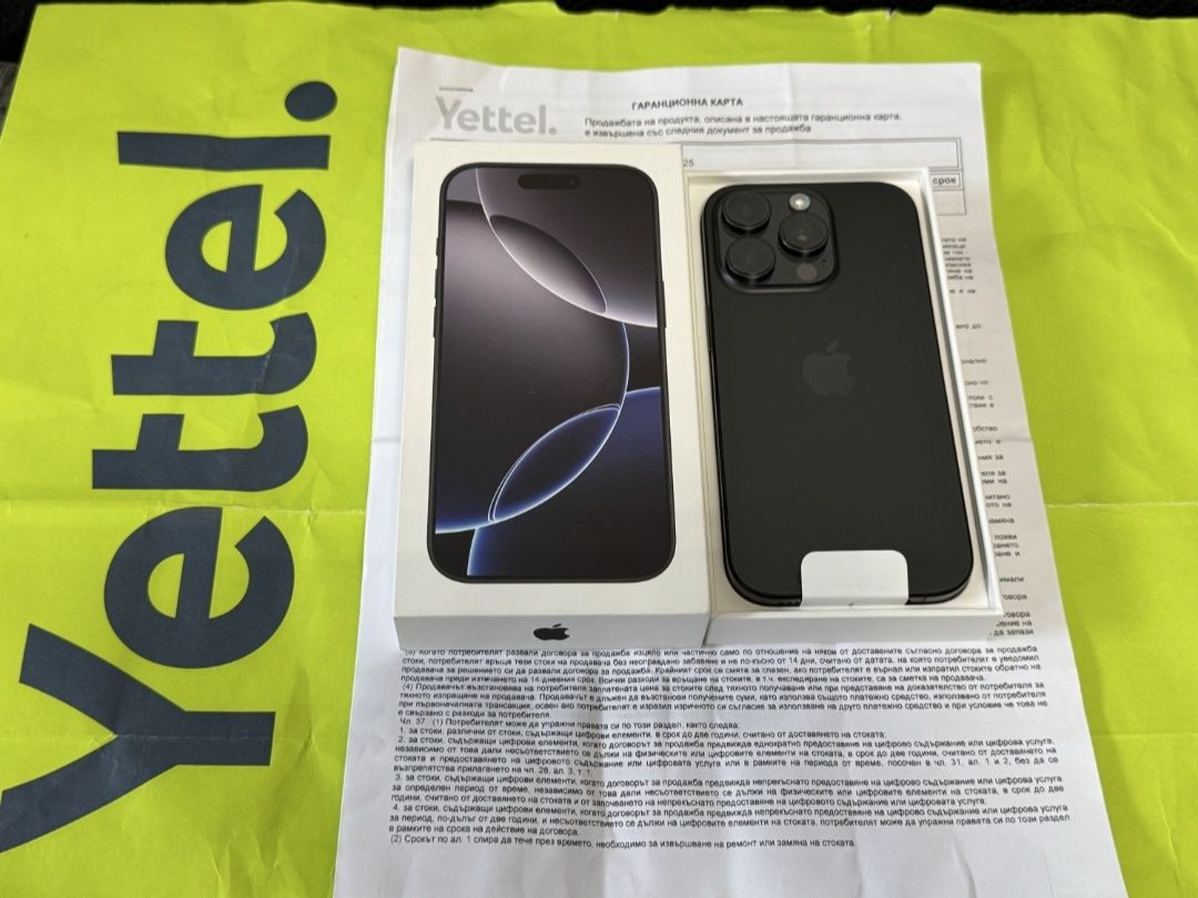 НЕАКТИВИРАН 256GB iPhone 16 Pro Yettel Гаранция 2028г. Black Titanium