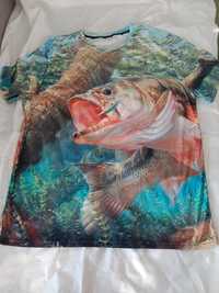 Мъжка тениска за риболов с 3 D принт.