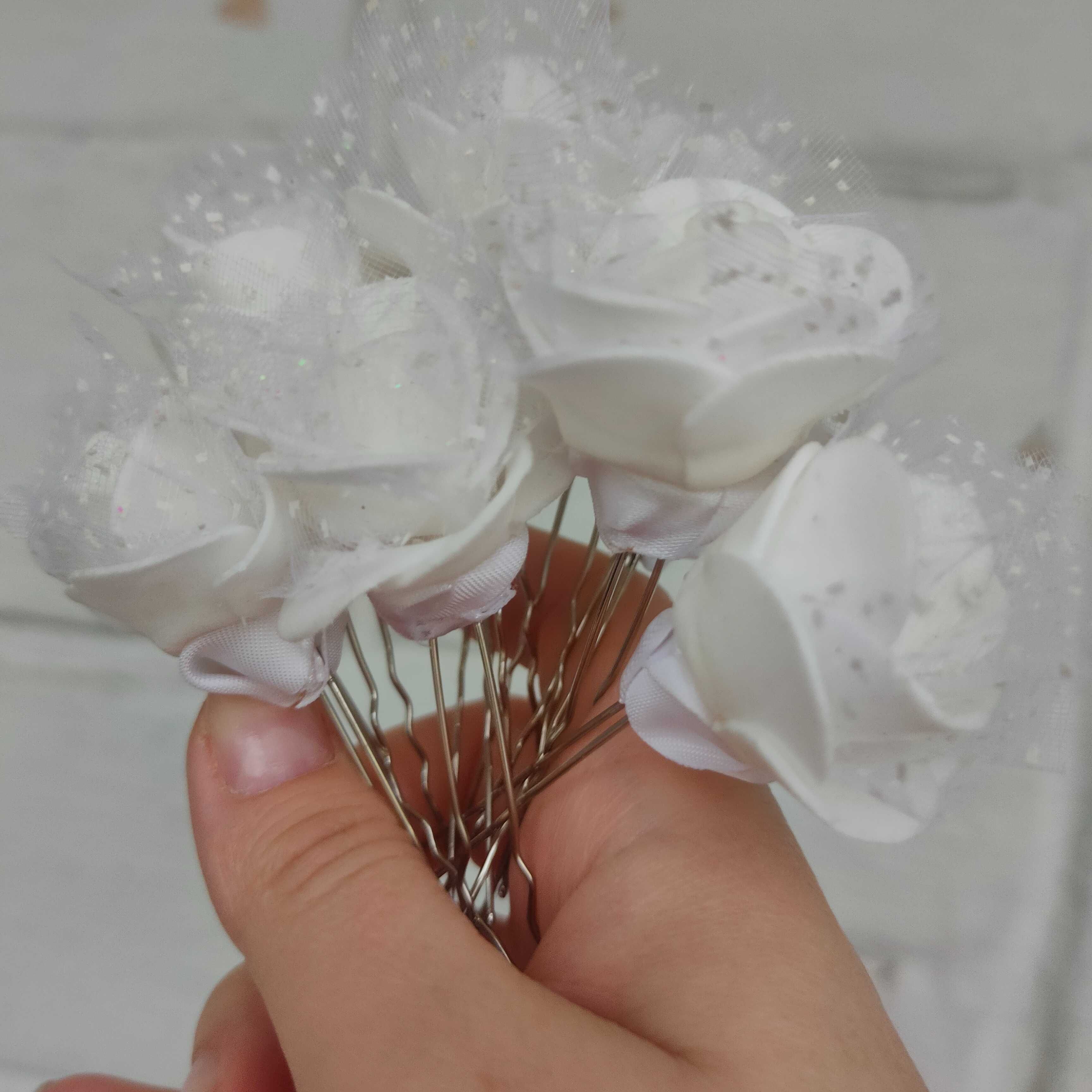 Белые розы шпильки для волос 10 штук