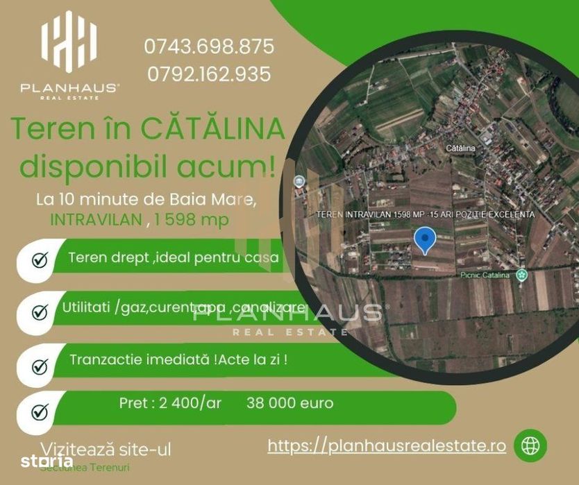 Teren intravilan Cătălina, 1 598 mp ,acces din drum principal