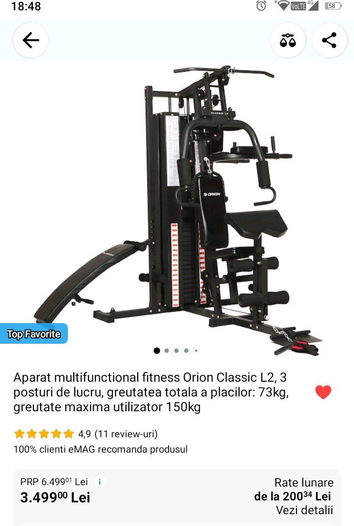 Aparat multifunctional fitness Orion Classic L2, 3 posturi de lucru