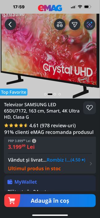 Televizor led smart 4K 163 cm Samsung !