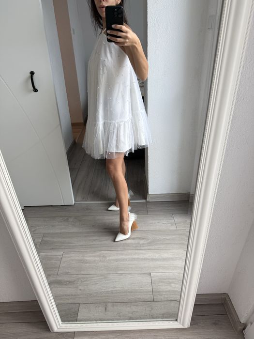 Рокля Elisabetta Franchi, Patrizia Pepe, Vernissage букле, перли, xs