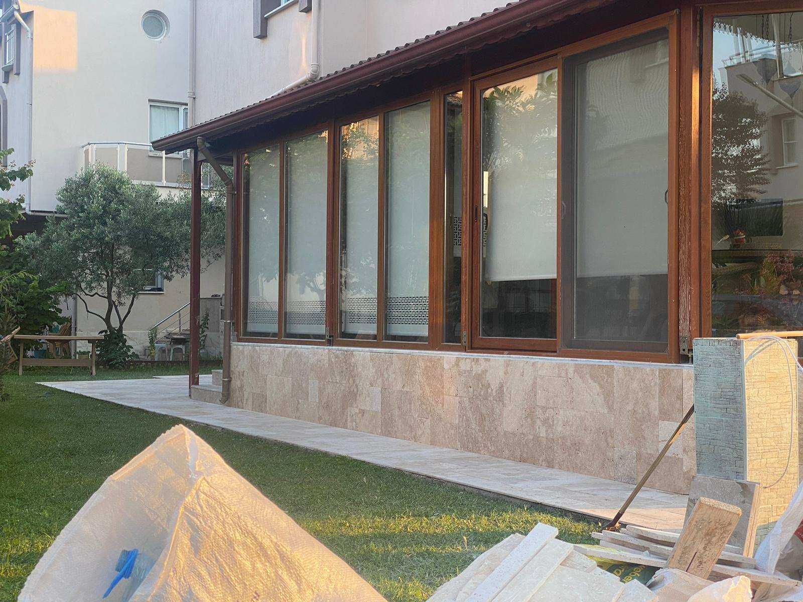 Травертин шлайфан 30×60×1.2 см + френч патерн и стъпала