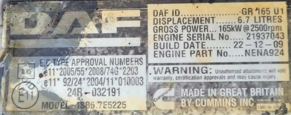 Vand motor complet pentru camion DAF GR165 LF44 LF55 165KW