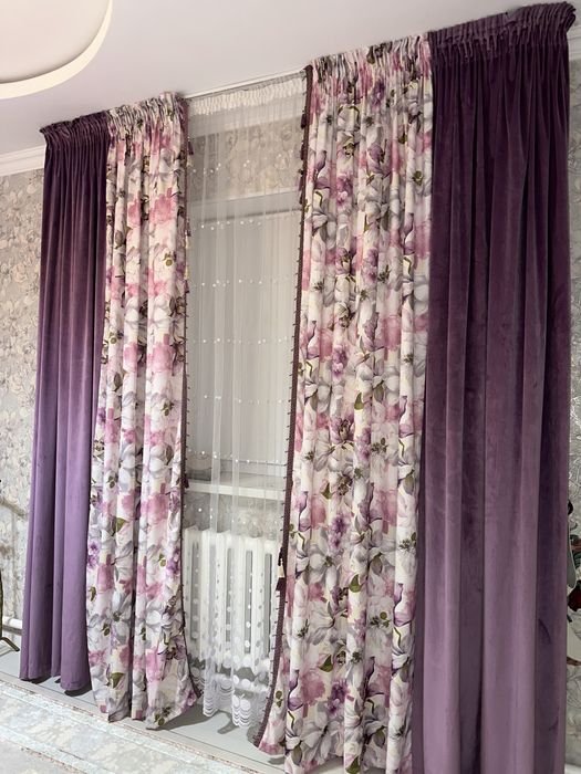 Роскошные шторы с цветочным принтом и тюль