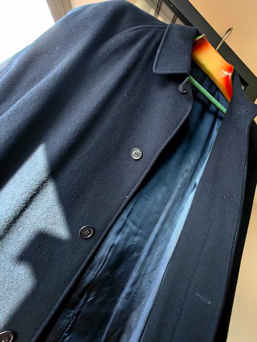 Palton din lână, captusit, barbatesc, lung, culoare bleumarin.