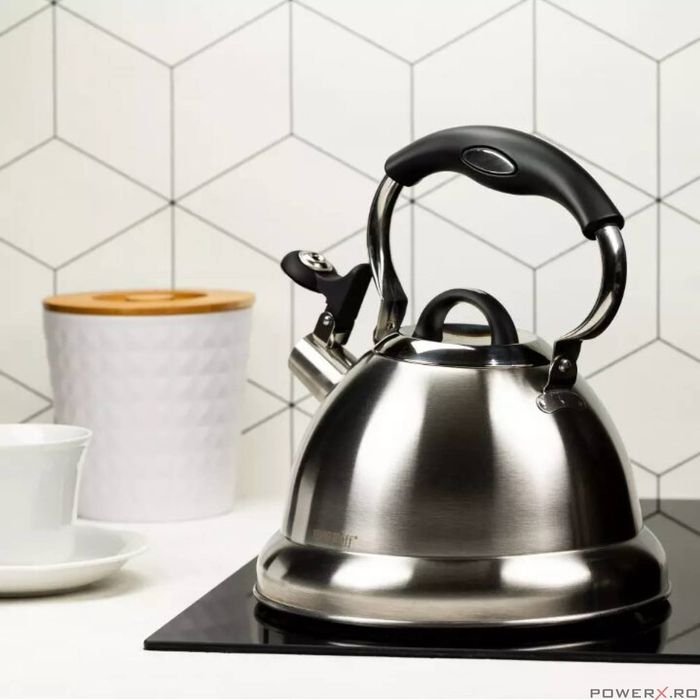 Ceainic traditional din otel, capacitate 3.1 litri, argintiu,