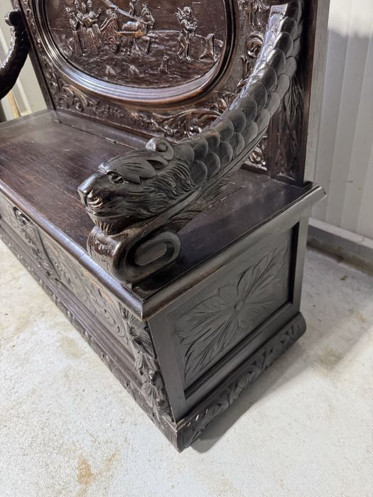 Banca baroc din lemn masiv cu sculpturi