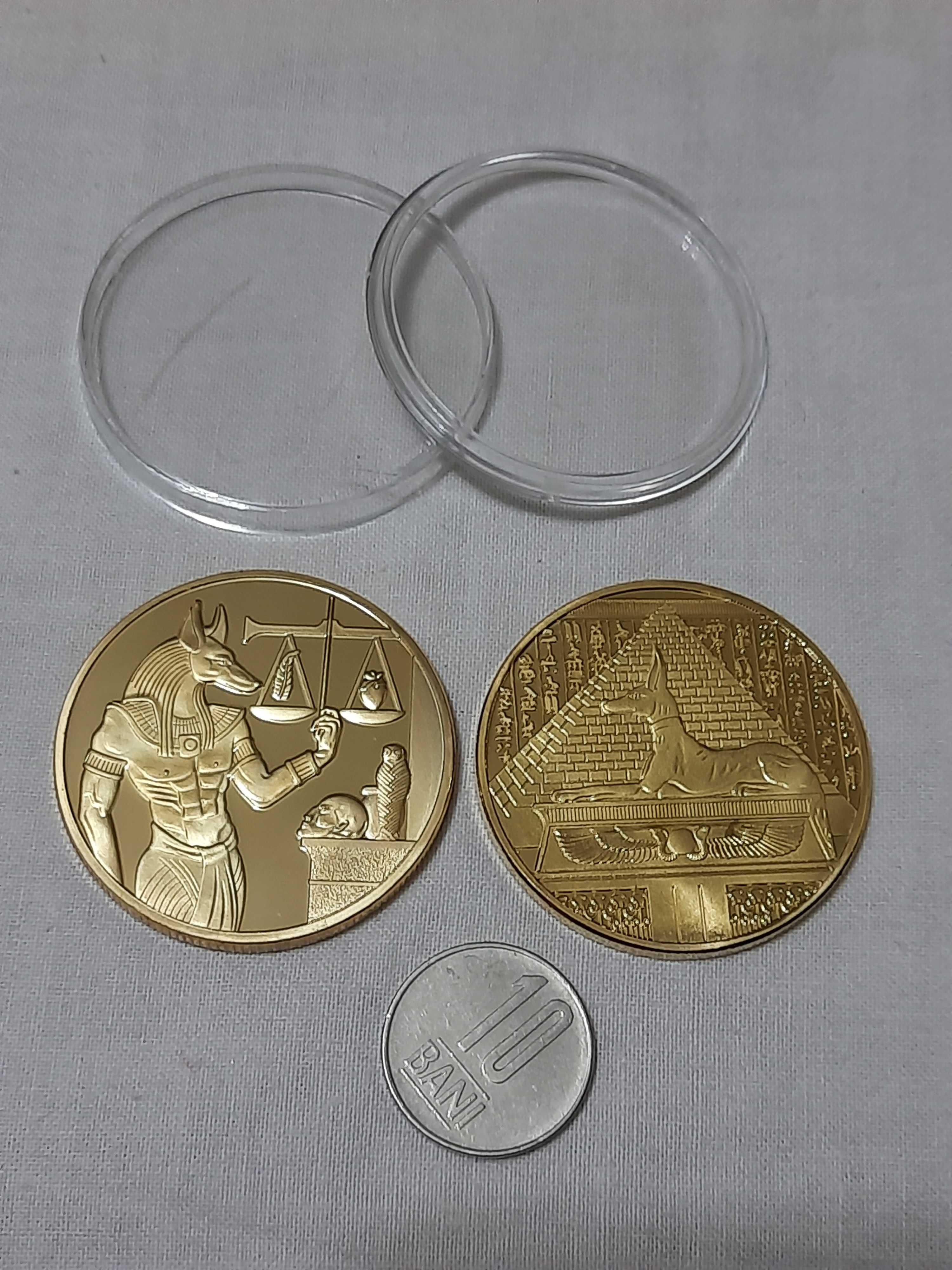 Moneda medalie Egipt Anubis piramide placata cu aur MND-64