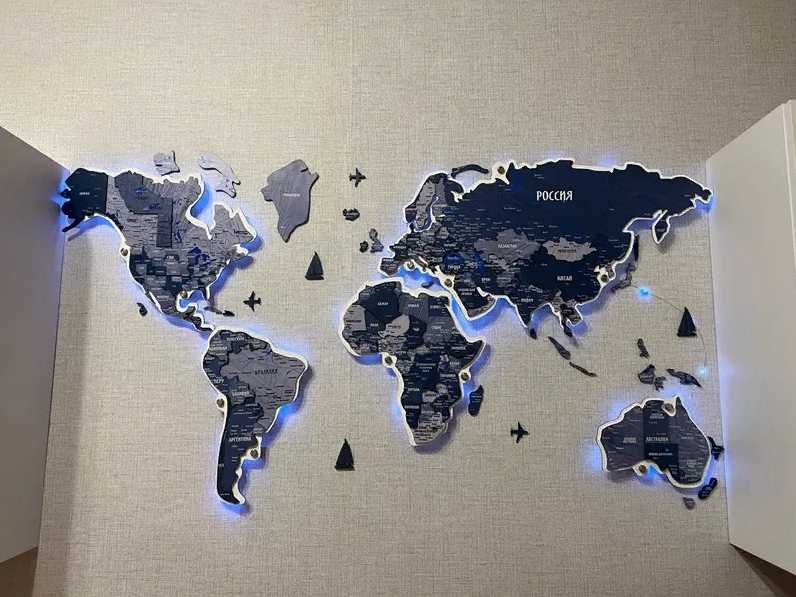 Карта мира. Деревянная карта. Декор для дома. Декор для офиса. Подарок