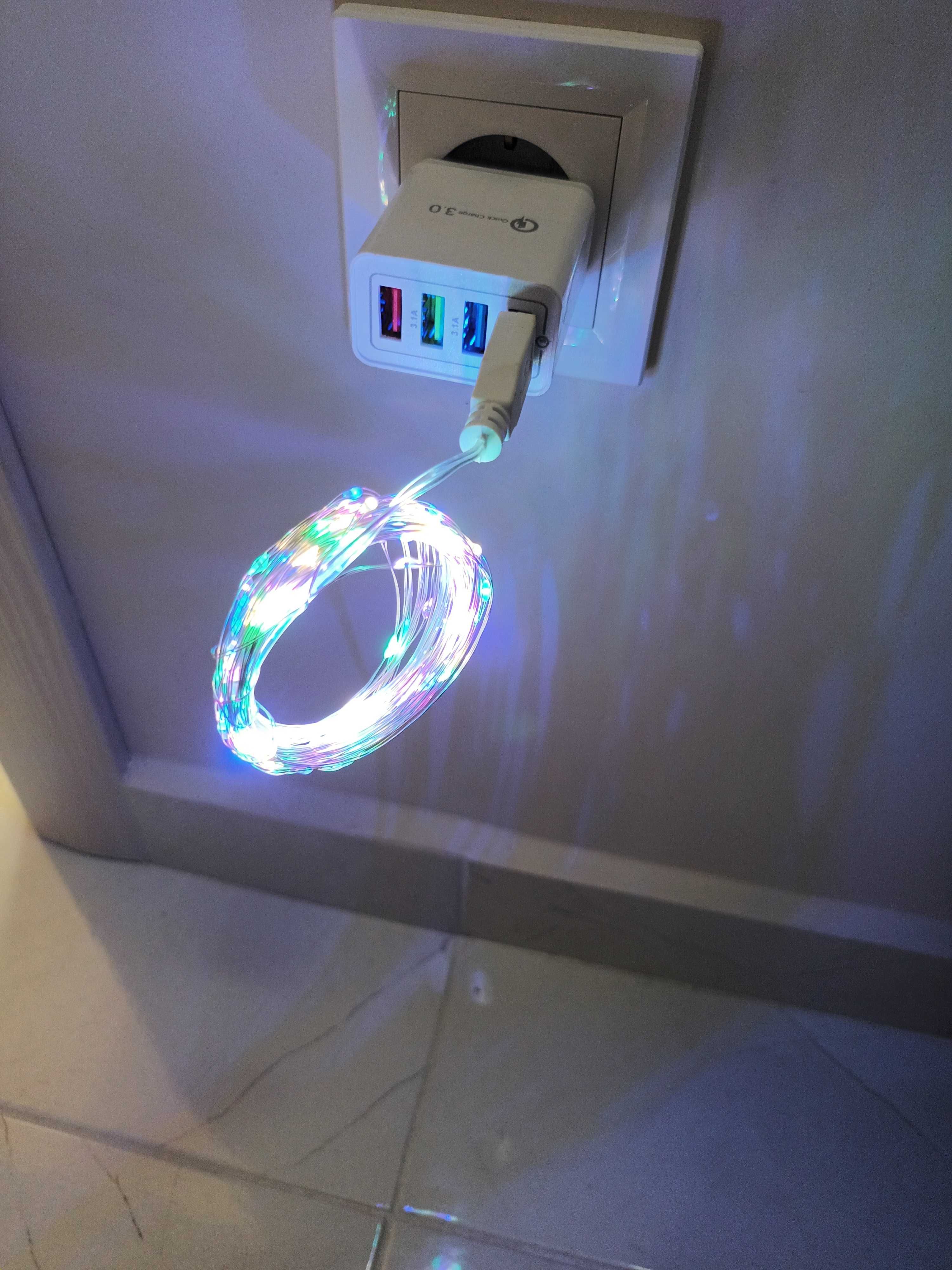 LED коледни мини лампички USB, 5м, 10м мини цветни Лед лампи