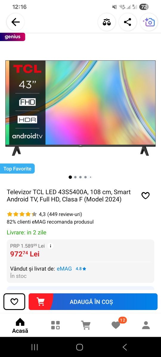 Smart tv 108 diagonală