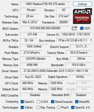 Продам видеокарту R9 370 4GB