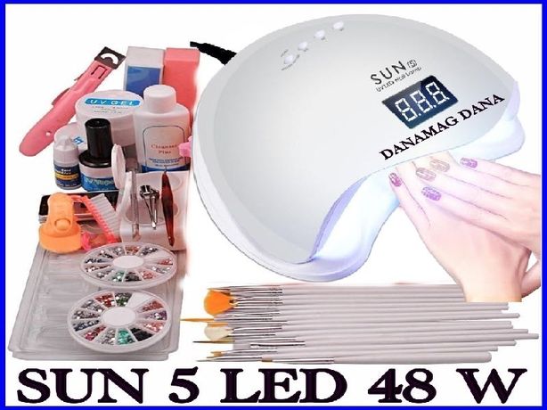 Kit Unghii False tips Gel uv Set Manichiura ,Lampa SUN 5 LED 48w