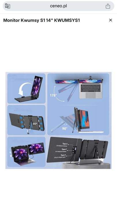 Monitor portabil - Dual Monitor 14” FullHD iPS - screen extender
